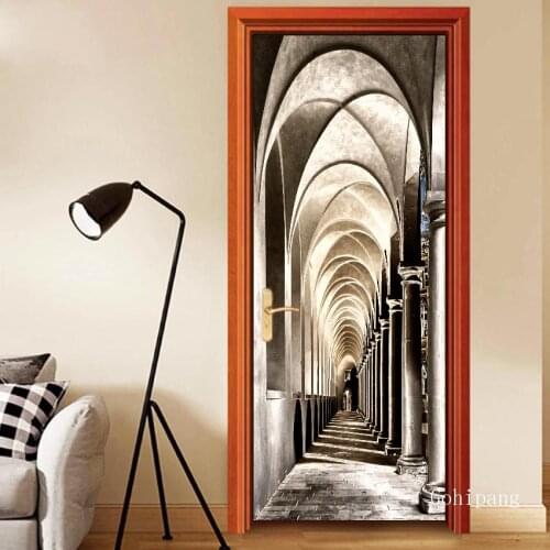 Space Corridor Scenery Abstract Style Door Sticker Self Adhesive Waterproof Removable Wallpaper Vinyl Wall Decal Posters Decor