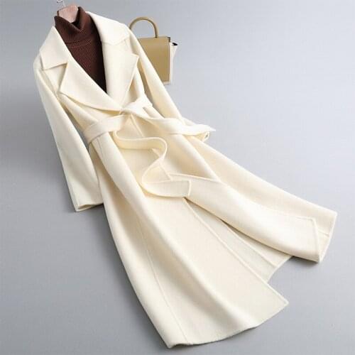 Fashion brand 2021 Winter Double-sided Cashmere 100%Wool Jacket Coat Women With belt Elegant Temperament Long Windbreaker Female