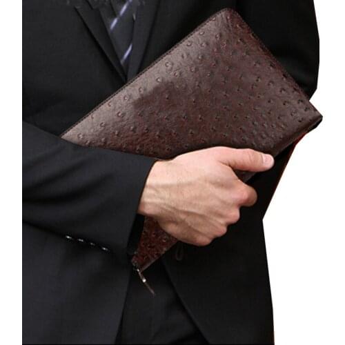 Ostrich pattern cowhide leather mens clutch bag mens business handbags mens mobile phone bag card holder purse cigarette box