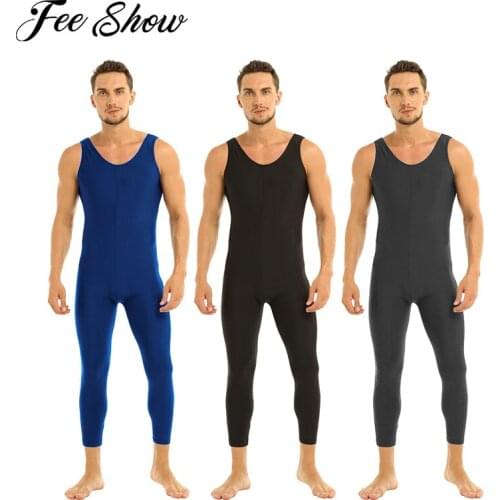 Mens Adults Well Fit One Piece Jumpsuit Catsuit Costumes Scoop Neck Sleeveless Skin-Tight Solid Color Unitard Bodysuit Dancewear