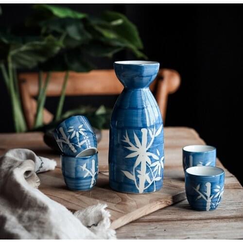 Bamboo leaf wine set white yellow wine separator bottle Japanese sake ceramic pot cup wooden tray wineware gift box