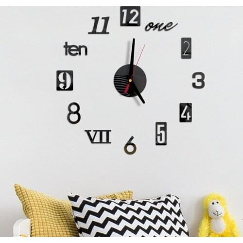 2020 New 3D Number Wall Clock Home Office DIY Decor Acrylic Wall Clock Watches Self-Adhesive Mirror Surface Sticker J50