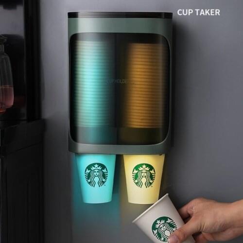 Wall Mounted Automatic Cup Storage Rack Paper Cups Dispenser Disposable Pull Type Plastic Cup Holder Dust-proof Cups Container