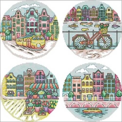 Small city view patterns counted 11CT 14CT 18CT Cross Stitch Set DIY Chinese Cross-stitch Kit Embroidery Needlework Home Decor