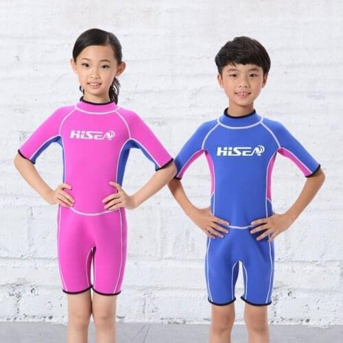 HISEA 2.5MM Neoprene Wetsuits Kids One-piece Swim Wears Diving Suits Short Sleeves Boys Girls Surfing Children Rash Guards