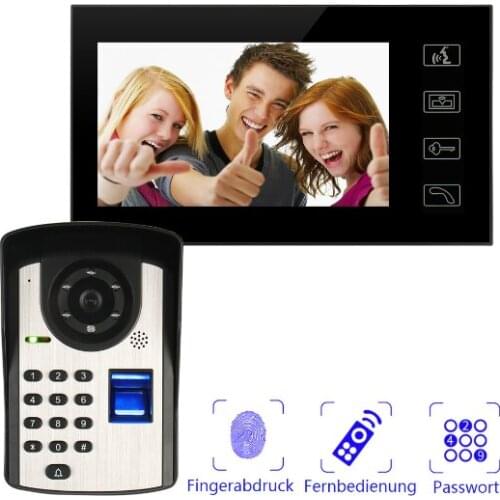 New Arrival Home Video Security Audio Intercom System Doorbell 7" Touch Key Monitor Video Door Phone Fingerprint HD Camera 1V1