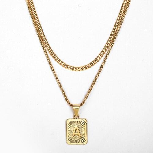 Fashion Gold Color Layered Necklace 26 Letter Charm Necklace Pendants For Women Men Box Curb Cuban Jewelry Gifts