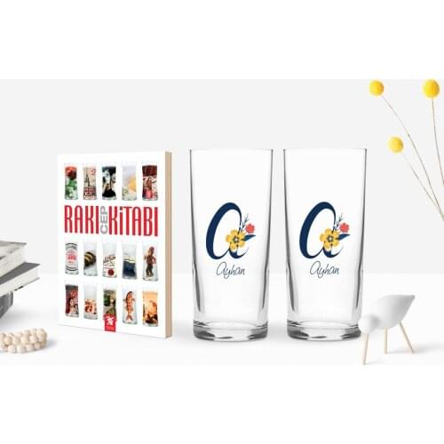 Personalized Colorful Printed Letter and Name Design Dual Arrack Cup and Raki Mobile Book Gift Seti-2
