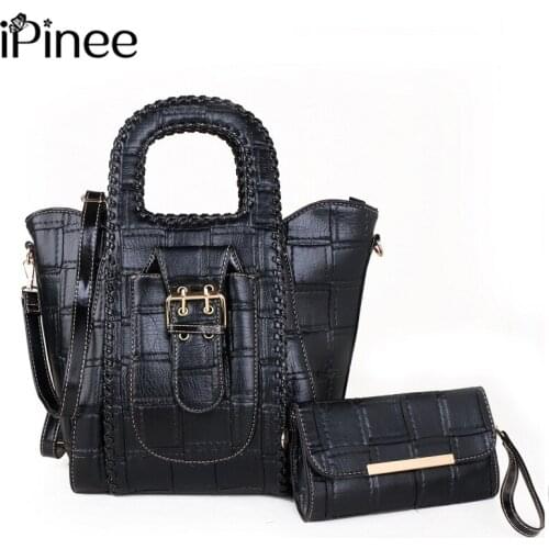 IPinee Weaving Portable Bucket Bag Women Bag Fashion Handle Bag Ladies Large Capacity Shoulder Bag Female Black Crossbody Bag
