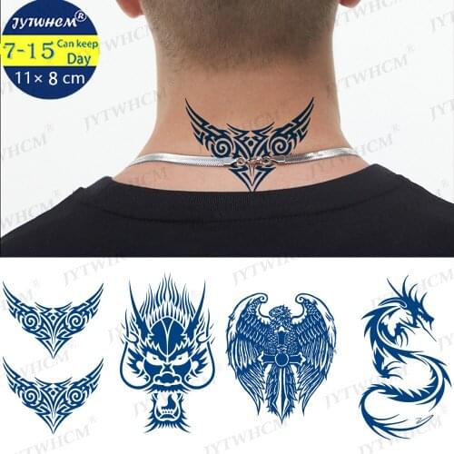 Blue Retro Temporary Tattoo Stickers Letter Words Waterproof Fake Tattoos Neck Body Arm Art Long Lasting Edges Tattoo Girls Men
