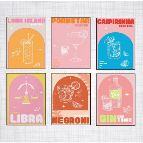 Nordic Retro Drink Poster and Print Vintage Constellation Cocktail Canvas Painting Modern Wall Picture Bar Restaurant Home Decor