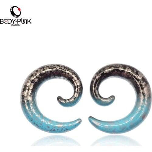 BODY PUNK Fashion Personality 2 Pcs Blue Acrylic Snail Spiral Ear Plugs Flesh Tunnel Expander Body Piercing Jewelery SPA 003 PB