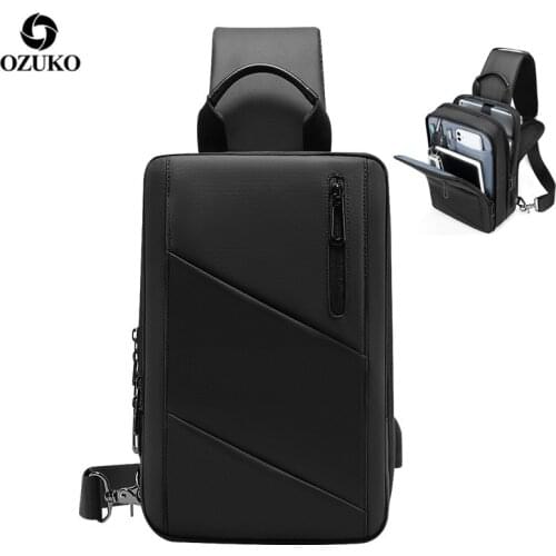 OZUKO Expandable Men Crossbody Bags Multifunction USB Charging Chest Pack Messengers Male Waterproof SIngle Shoulder Chest Bag