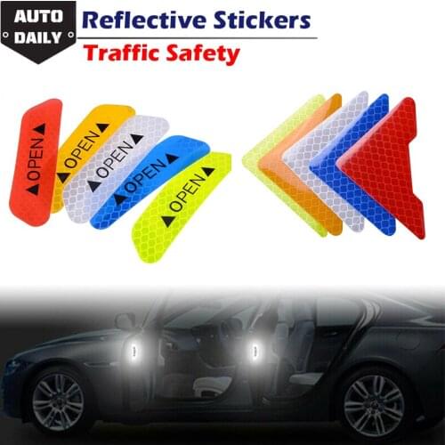 4Pcs Car Stickers Safety Warning Reflective Mark For Auto Motorcycle Bike High Light Tape Stripe Anti-Collision Accessories