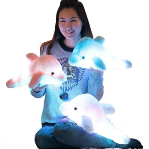 45cm/25cm Luminous Plush Dolphin Doll Glowing Pillow Cushion LED Light Animal Toys Colorful Kids Childrens Gift WJ453
