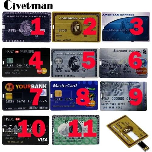 Each Country Bank Credit Card Shape USB Flash Drive 4GB 8GB 16GB 32GB 64GB 128GB 256GB Pen Drive Memory Stick Best Gift With Box