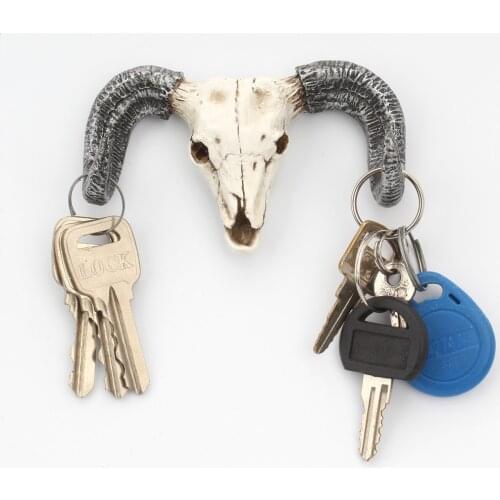 Resin Goat Horn Skull Key Hanger Home Wall Decor Hook Self Adhesive Wall Hanging Clothes Hook Home Kitchen Decoration Hook Up