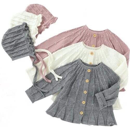 Newborn Baby Girls Knitting Cardigan+Hat Toddler Baby Girl Sweater Coat Autumn Winter Infant Baby Girl Knitting Cardigan Jacket