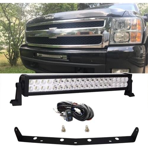 Wsen 20" 120W Straight LED Light Bar and Front Bumper Mount Brackets with Wiring Kit Fit 07-13 Chevy Silverado 1500 2500 3500