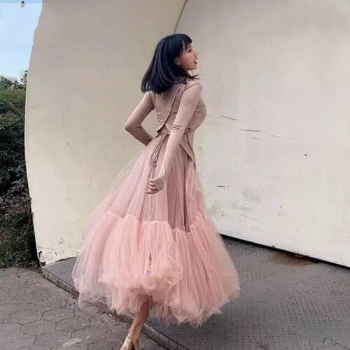 Dusty Pink Tulle Skirt for Women LongMaxi Skirts Sweet Adult Tulle Tutu Faldas Saia Ankle Length Tulle Women Skirts Causal Wear