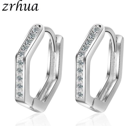 ZRHUA 925 Sterling Silver Hypoallergenic Earrings Zircon Hoop Earring for Women Girl Simple Jewelry Brincos Joyas De Plata 925