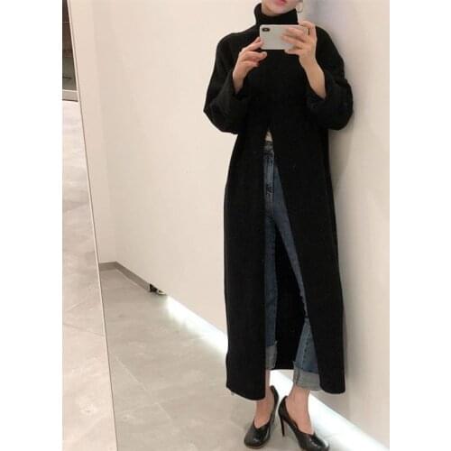 Sexy Big Split Turtleneck Women Long Sweater 2021 Autumn Winter Elegant Fahion Pullovers Pull Femme Hiver Jumper Knitted Coat