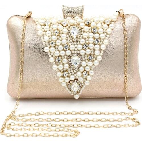 Women Pillow Shape Clutch Purses Lady Evening Rhinestone Handbags Female Pearl Party Dinner Wedding Shoulder Bag