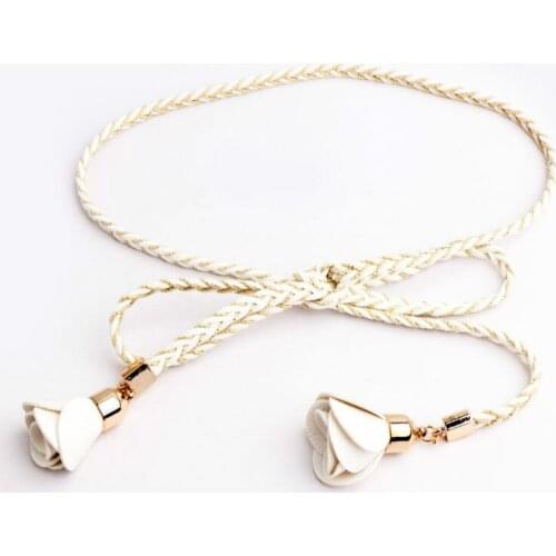 Fashion Woven Flower Belt Waist Chain Women Decorative Dress Summer Versatile Thin Rope Simple Skirt Accessories