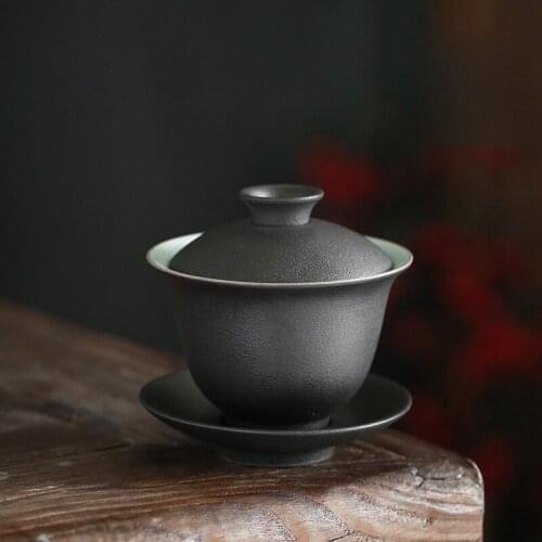 150ml Black Pottery Sancai Bowl Stoneware Ceramic Gaiwan Teacup Ceramic Cup Kung Fu Tea Sets Drinkware High Quality Tea Ceremony