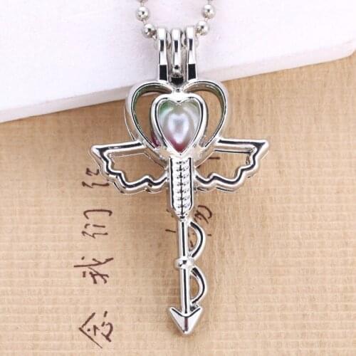 5pcs Bright Love Arrow Pearl Cage Jewelry Making Bead Cage Pendant Aroma Essential Oil Diffuser Locket For Oyster Pearl