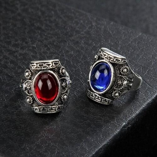 Large Red/Blue Stone Ring for Women Wedding Gift Luxury Jewelry Vintage Color Cubic Zirconia Engagement Rings