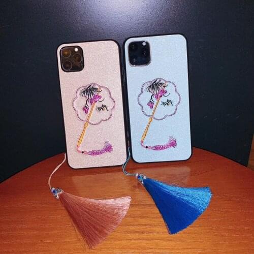 Embroidery Case for iPhone 11 Pro XS Max XR X 7 8 Plus 6 6s + Handmade Palace Style Shockproof Cover Lanyard Tassel Funda