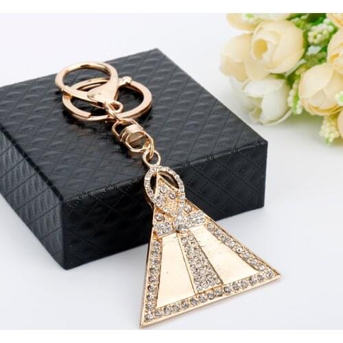 Dongsheng Mystic Egyptian Ankh Cross Rose Gold Crystal Pendant Keychain Handbags Purse Jewelry Rhinestones Triangle Key Chain