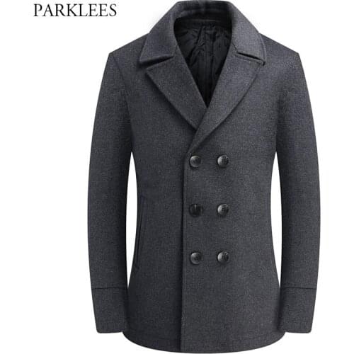 Lapel Double Breasted Mens Wool Coat 2020 Casual Slim Fit Coat for Men Warm Winter Men Wool Jackets Thick Mens Jackets and Coats