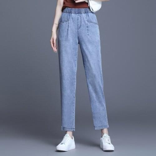 Summer Womens Jeans Streetwear Ladies Ankle-Length Denim Pants 2020 Korean High Waist Light Washed Vintage Pencil Pants