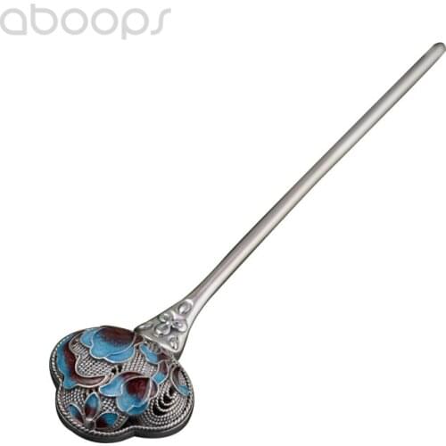 925 Sterling Silver Enamel Flower Hair Stick for Women Girls-Chinese Style-Filigree,Free Shipping