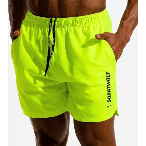 Fluorescent Green 2020 Summer Fitness Jogger Shorts Men Running Sports Workout Shorts Quick Dry Training Gym Athletic Shorts Fit