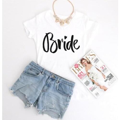 Bride Heart Printed T-Shirt Engagement Party gifts Casual Tees Lady Short Sleeve Cotton Tops Outfits Women/Men Creweck Shirt