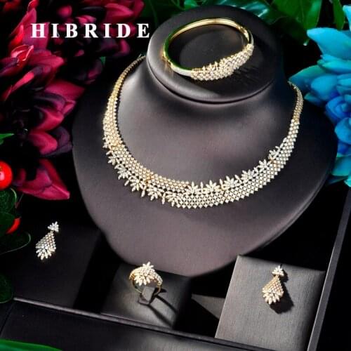 HIBRIDE Sparkling New Design 4PCS Wedding Bridal Cubic Zircon Necklace Jewelry Set Dress Jewelry Set For Party Gifts N-838