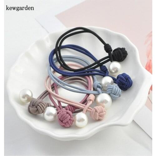 Kewgarden Hairband Rubber Cute Pearl Hair Ring Female Tie Rope Version Headwear Band DIY Bow Accessories 20pcs /lot