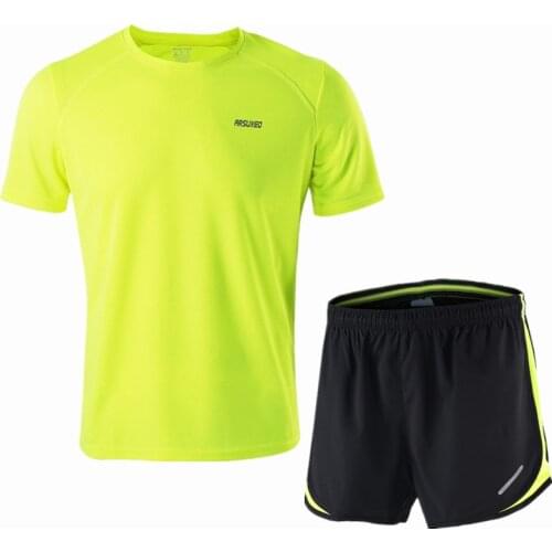 ARSUXEO Running Set Men Jogging Jersey Sports Suit Gym Clothing Sportswear Breathable Marathon Shorts and Running Shirts