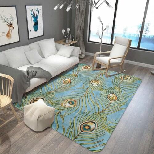 Peacock feathers carpet living room bedroom rug coral fleece soft rug luxury bathroom kitchen table non-slip MATS hallway tapete
