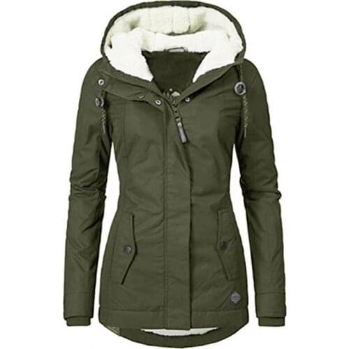 Jacket Women Winter Parkas Coat Thick Hooded Cotton Women Warm Coat Female Windproof Outerwear Zipper Pocket Drawstring Overcoat
