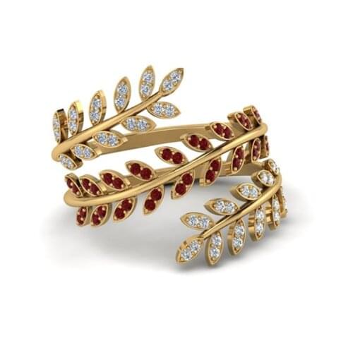 Milangirl Unique Womens Ring Gold Plated Color Leaves Inlaid Crystal Rhinestone Zircon Opening Ring for Party Jewelry