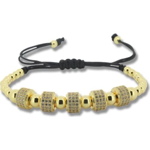 New Anil Arjandas Bracelet Fit Men Gold-color 4mm Round Beads Crystal Pave Setting Micro Zircon Beads Braiding Macrame Bracelet