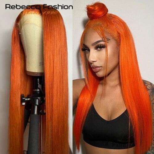 Orange Ginger Color 4x4 Lace Closure Wig Pre Plucked Brazilian Wavy Human Hair Wig 180% Density Remy Glueless Lace Wig for Women