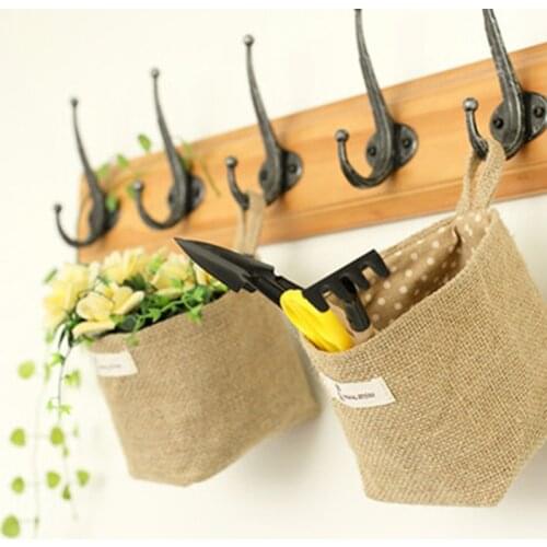 New Cotton Linen Art Flower Pot Small Sack Hanging Jute Dot Striped Storage Basket Storage Hanging Bag Household Storage Product