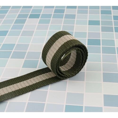 38mm Green/Grey Striped Webbing Polyester Cotton Fabric Belt Canvas Ribbon for Bag Pet Collar Backpack Clothes Decorations
