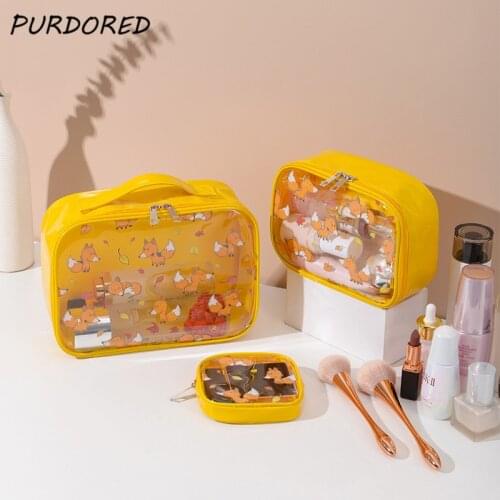 PURDORED 1 Pc Cartoon Clear Cosmetic Bag Zipper Waterproof Women Cartoon Makeup Bag Travel Toiletry Bag Beauty Case Kosmetyczka