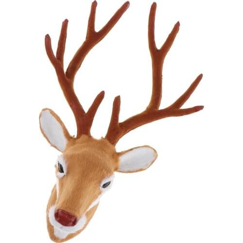Realistic Deer Head Wall Mount Sculpture Animal Model Ornament for Home